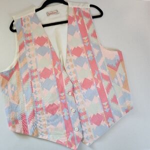 Vintage 90s Vest Western Southwestern Pastel Geometric Pink Mens Medium Large